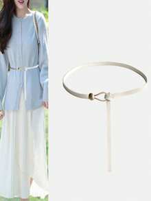 1pc Women's Minimalist Elegant Metal Buckle Leather Belt, Artistic Thin Waist Chain, Fashionable Tie-Up No-Buckle Design, Elegant Dress Decoration, Student And Youth Decorative Belt, Korean Style, Suitable For Summer, Campus, Autumn, Daily Wear And Halloween - Multicolor - View 4