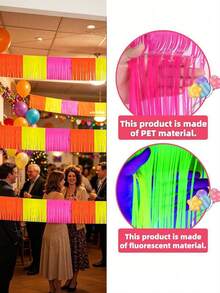 2pcs/1pc-Glow In The Dark Party Supplies - Neon Fringe Banner, Fluorescent Macaron Yellow Green Pink Metallic Tinsel Curtain, Metallic Tinsel Banner, Photo Booth Prop Table Skirt, Photo Backdrop,Birthday, Graduation, Christmas Party Decor - Width - View 8