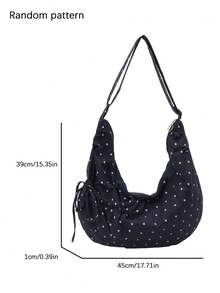 Practical Polka-Dot Drawstring Shoulder Bag, Personalized Classic Versatile Shoulder Bag, Light Daily Commute , Suitable For Shopping And Dating, Etc. - Black - View 4