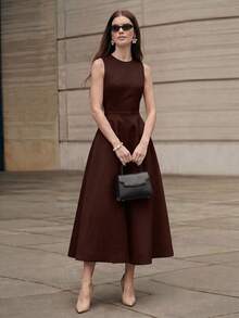 Women's Solid Color Elegant Casual Daily Commute Office Business Sleeveless Dress - Brown - View 2