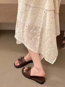 1雙女款棕色蝴蝶結方頭平底拖鞋，四季通用戶外室內百搭休閒鬆弛拖鞋，沙灘度假涼鞋，日常輕便時尚通勤拖鞋，甜美學生鞋 - 棕色 - 查看 7