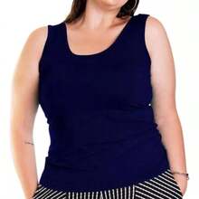 Women's Sleeveless T-Shirt With A Round Neckline And Ribbed Knit Fabric, Regular Fit And High Elasticity, A Basic And Elegant Piece. - أزرق بحري - مشاهدة 1