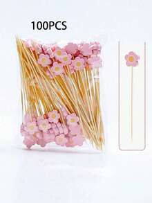 1 Pack Floral Cocktail Skewers, 4.72 Inch Handmade Pink Floral Bamboo Sticks, Decorative Food Picks, Suitable For Cocktails, Fruit, Cold Cuts - Multicolor - View 13