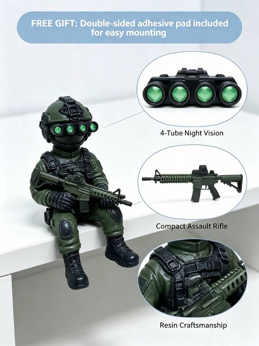 1pc Sitting Tactical Soldier Figurine, Soldier Display Statue With Night Vision Goggles, Collectible Decor, Multi-Purpose Home Decoration, Bookshelf Display, Game Room Desktop Ornament, Graduation Gift, Gift For Military Enthusiasts And Fans - Soldier - View 1