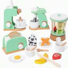 1 Set Mainan Dapur Kayu untuk Bermain Peran, Termasuk Pembuat Roti, Mixer, Mesin Kopi, dan Juicer, Mainan Bermain Peran untuk Anak Perempuan - MultiWarna - View 2