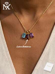 Personalized Birthstone Necklace For Women - Custom 1-3 Pear Cut Gemstone Pendants, Gold Plated Stainless Steel Jewelry, Personalized Family Mother's Day Gift, Anti-Oxidation Delicate Chain - Multicolor - View 2