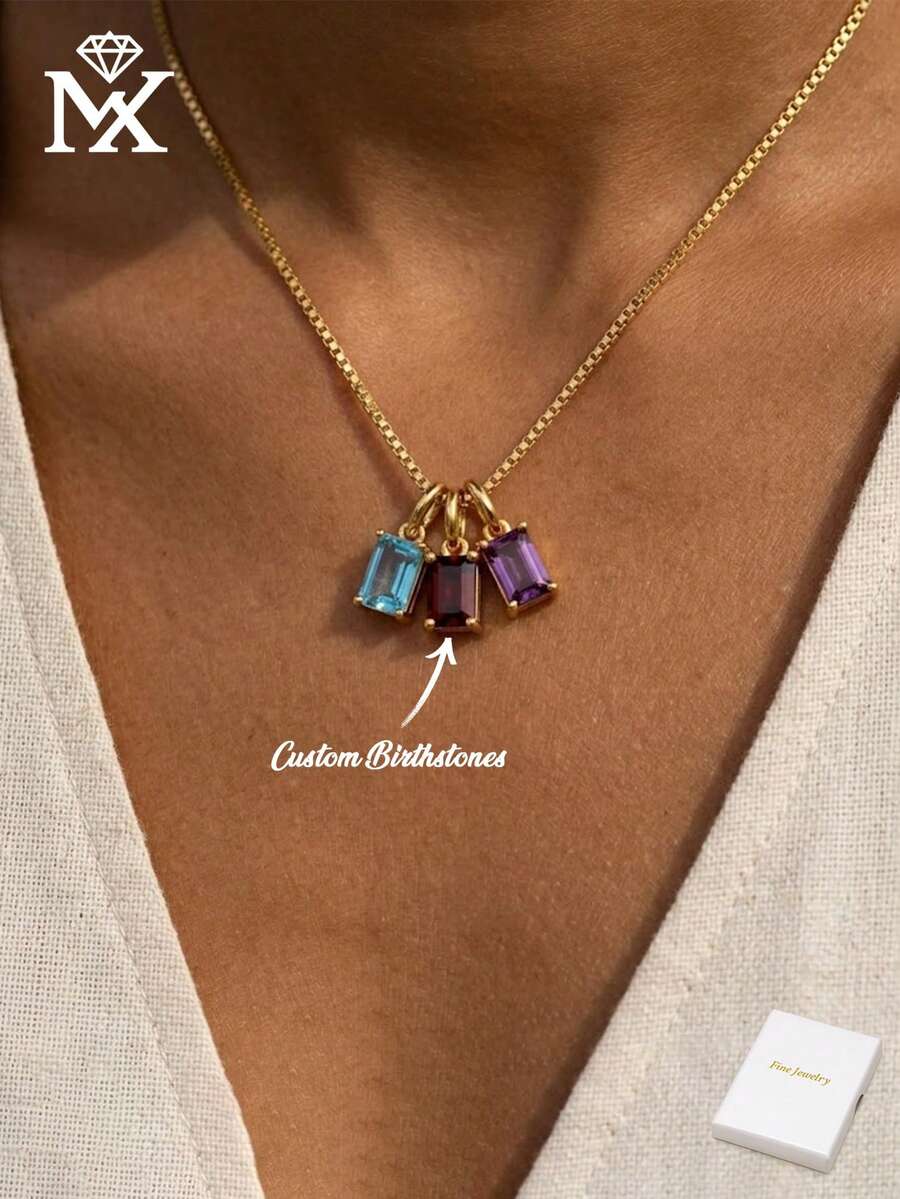 Personalized Birthstone Necklace For Women - Custom 1-3 Pear Cut Gemstone Pendants, Gold Plated Stainless Steel Jewelry, Personalized Family Mother's Day Gift, Anti-Oxidation Delicate Chain
