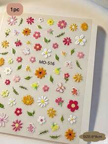 1pc Spring Floral Embossed Sticker, Colorful Daisy And Green Leaves, Gentle And Vibrant Floral Colors, Versatile And To The Eye. Suitable For Earphone Protective Case, Water Bottle, Phone Case, Storage Container DIY Modification, Mixed Elements Of Large And Small Flowers And Leaves, Healing Spring Collage Material - 1pc MO-516 - View 5