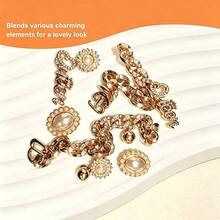 10 Peças Encantos de Sapato Femininos Brilhantes para Mulheres, Encantos Decorativos de Flor de Pérola de Strass Brilhante e Borboleta, Acessórios de Sapato Fofos com Corrente Dourada para Lembrancinhas de Festa - Dourado - Visão 6