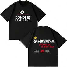 Rawayana ¿Donde Es El After? Tour Graphic T-Shirt For Men And Women, Fashionable T-Shirt, Summer Short-Sleeve Shirt, Casual Cotton Hip-Hop T-Shirt - Black - View 2