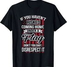 Unisex Flag Respect Text Crew Neck Patriotic Casual Summer Tee Black Tshirt AEMB - 黑色 - 查看 1