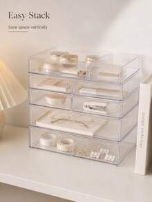 (2026 New Model)Clear Plastic Drawer Organizer Set, Transparent Plastic Modular Stackable Storage Trays For Makeup, Jewelry, Stationery, Bedroom Bathroom Office Drawer Organization, Back To School Dorm Room Essentials, Fall Home Storage - Multicolor - View 8