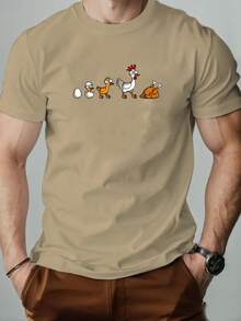 Men's Chicken Growth Pattern Summer Casual Round Neck Short T-Shirt - 黑色 - 查看 8
