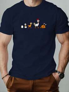 Men's Chicken Growth Pattern Summer Casual Round Neck Short T-Shirt - 黑色 - 查看 10