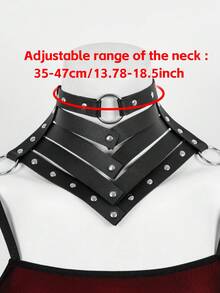 1 PC Women's Fashion New Multi-Layer V-Shaped PU Leather Choker, Silver Rivet Metal Ring Adjustable Neck Strap, Dark Punk Gothic Style Neck Accessory, Suitable For Daily, Vacation, Music Festival And Other Personalized Outfit Occasions - Black - View 5