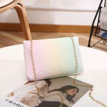 Women's Colorful Contrast Woven Fabric Magnetic Closure Small Square Crossbody Bag - Multicolor - View 3