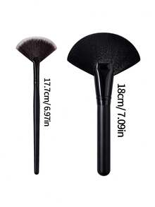 2pcs Black Wooden Handle Portable Makeup Brush Set, Beginner Facial Highlighter Powder Contour Beauty Tool Set - Black - View 8