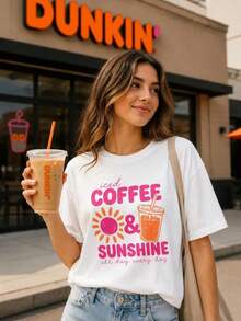 Iced Coffee & Sunshine T-Shirt | Summer Coffee Graphic Tee,Summer Tops,Tops For Women,Summer T Shirts,Y2k - White - View 1
