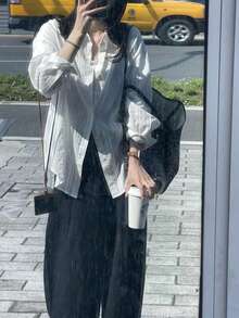 韓式紋理提花條紋女款襯衫 2026秋季新品 通勤高端襯衫 Ins風 白色 - 白色 - 查看 8
