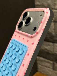 Creative Full Screen Polka Dot Color Block Bracket Silicone Sucker Suction Phone Case Compatible With IPhone 17 Pro Max 17 Pro 16 Pro Max 14 15 Pro Max 13 12 Pro 14 Plus 17 Air 11 Cute Soft Anti Fall Protective Cover - Rose Red Polka Dots - View 4