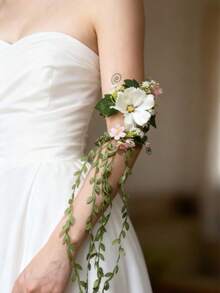 1pc Romantic Flower Arm Wrap Bracelet Floral Vine Arm Garland Wedding Bridal Photo Shoot Body Flower Accessories - Multicolor - View 10