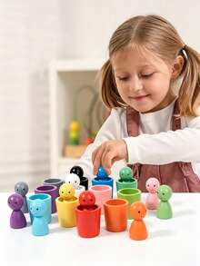 Montessori Color Sorting Game, Wooden Figure Matching Cups For Children 3 Years Old And Above, Preschool Educational Toy To Develop Concentration - Multicolor - View 2