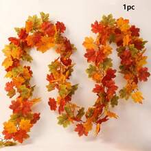 1pc Maple Leaf Autumn Wreath, 5.5ft/Pc Hanging Vine Artificial Autumn Leaf Garland, Thanksgiving Home Wedding Fireplace Party Christmas Decor, Autumn Decoration - Multicolor - View 13