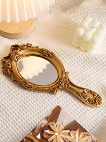 1pc Retro Style Handheld Makeup Mirror, Suitable For Birthday, Graduation, Mother's Day, Special Occasions, Gifts For Parents, Housewarming, Home Decor, Back To School Supplies, Portable Cosmetic Mirror - Multicolor - View 2