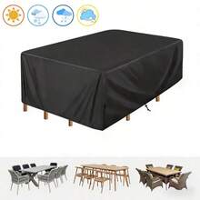 Funda protectora para muebles de patio de tela Oxford 210D de varios tamaños, impermeable, resistente al viento, resistente a los rayos UV, resistente a la nieve, resistente al polvo con diseño de cordón, funda protectora para mesa, silla, sofá de jardín exterior, adecuada para césped, patio trasero, balcón - Negro - Ver 2