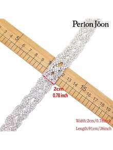 1 Yard Shiny Crystal Woven Ribbon With Rhinestones And Silver Chain, Suitable For Bridal Wedding Dress Shoe Decoration Accessories - 1 Yard/36 Inches - View 5