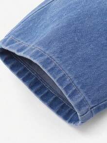 1pc Girls Elastic Waist Wide Leg Denim Jeans, Summer Style Star Frayed Patchwork Washed Long Pants, Versatile Loose Straight Leg Casual Pants - Light Wash - View 7