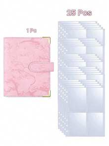 1Set (1Pc Marble Shell+25Pcs Four Grid Inner Pages) Photo Card Binder 6 Ring A5 Notebook Photocard Loose Leaf Photo Album Storage Book Card Collection Album Used For Organizing Transaction Cards,Mini Photo Storage Album,Perfect Gift For Friends - Multicolor - View 16