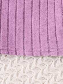 Girls Sweet Lady Style Purple Ribbed 3 Pieces Set: Colorful 3D Floral Decor Short Long Sleeve Cardigan + Solid Color Camisole + Elastic Waist Flared Pants, Daily Outfit For Little Girls - Mauve Purple - View 9