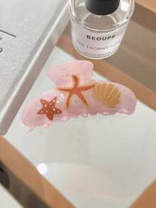 1件夏季海洋印花髮夾，透明幻彩貝殼海星鯨魚髮夾，女款 - 彩色 - 查看 5