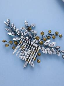 1 pieza Peine para el cabello con flor de cristal transparente plateado, elegante tocado nupcial para boda, baile de graduación, fiesta, accesorio de lujo con strass para mujeres - Verde Oscuro - Ver 5