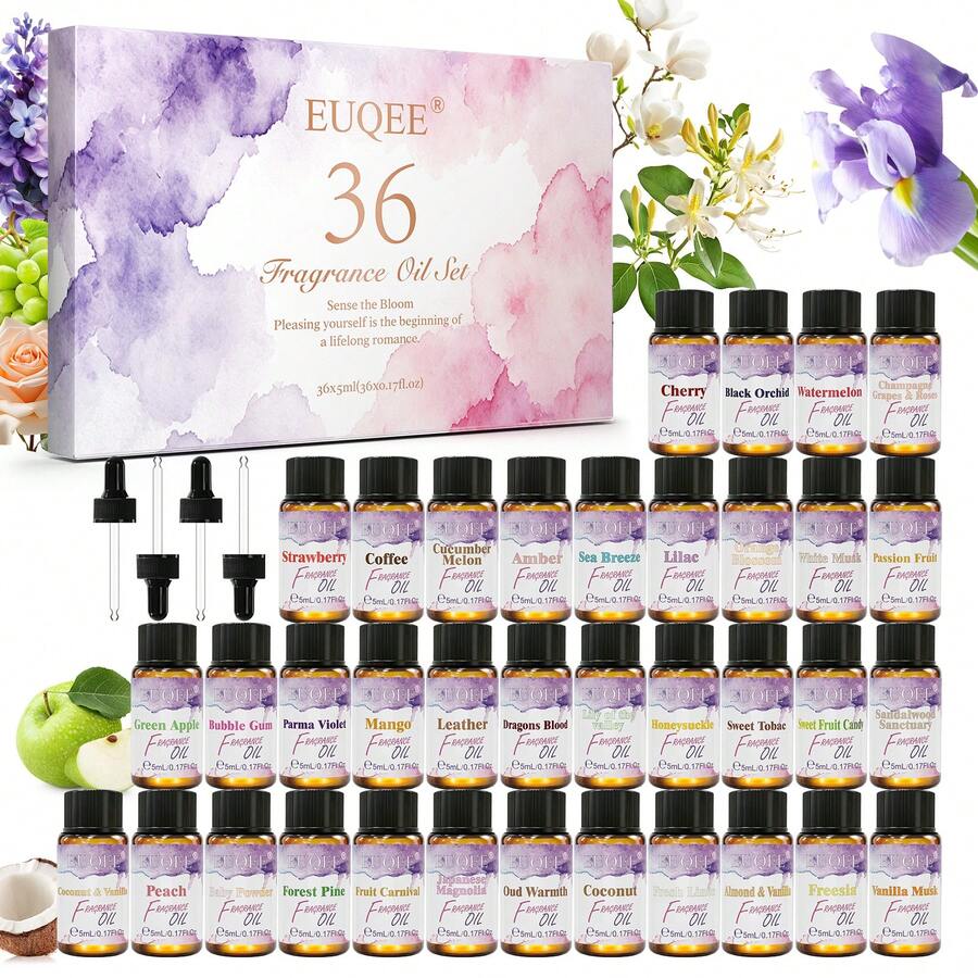 36pcs/Set Minyak Esensial Parfum EUQEE Minyak Esensial Tahan Lama untuk Pembuatan Lilin, Pewangi, Aromaterapi, Pelembap Udara, Hadiah (5ml/0.17fl.Oz) - Multi Aroma - View 1