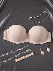 1件女款休閒無肩帶內衣，附墊杯與露背設計，適合日常穿著 - 杏色 - 查看 6