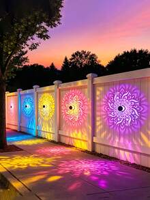 1/2/4pcs Solar Fence Lights, 7-Color Changing Mandala Pattern Projection Solar Outdoor Lights, Auto On/Off Solar Wall Lights, Colorful LED Decorative Solar Lights, Suitable For Yard, Garden, Patio, Fence, Deck, Backyard, Walkway And Outdoor Wall Decoration - Multicolor - View 5