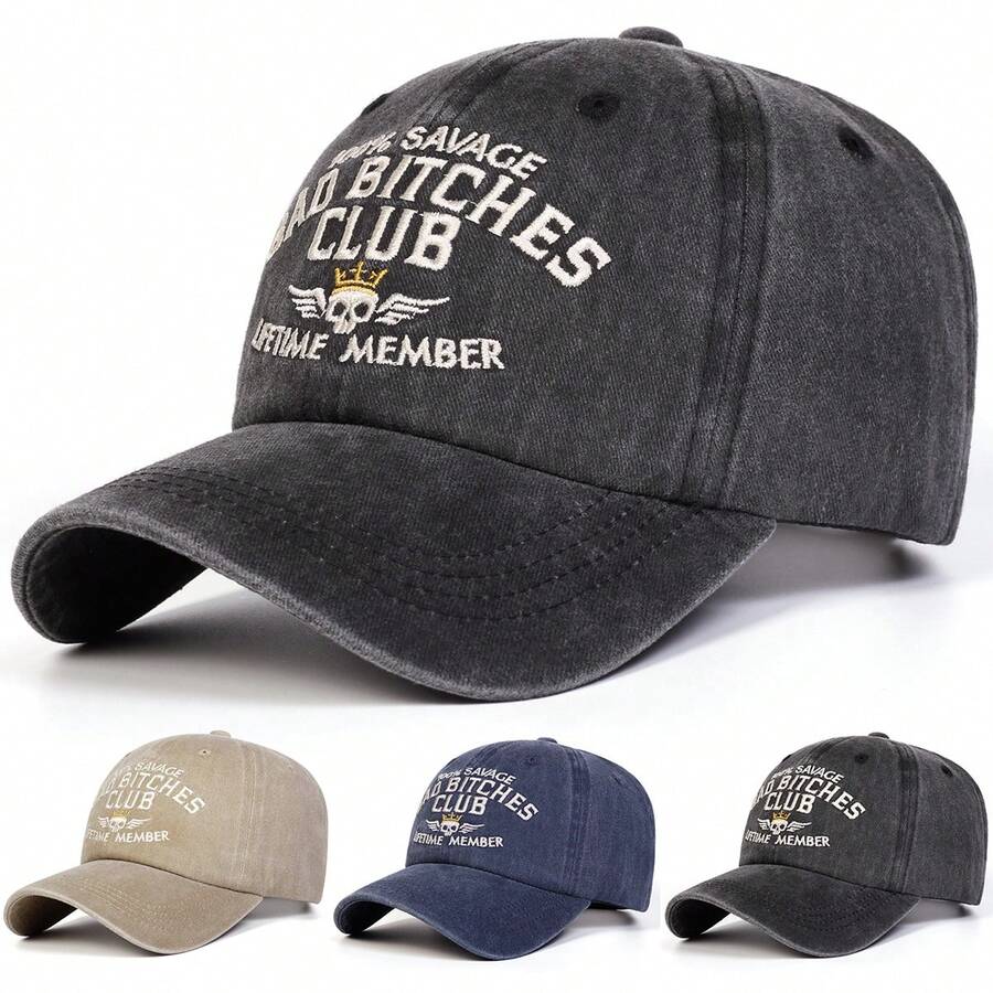 1pc Men's BAD CLUB LIFETIME MEMBER Letter Skull Embroidered Baseball Cap Street Fashion Casual Hat Spring Autumn Travel Beach Vacation - Multicolor - View 1