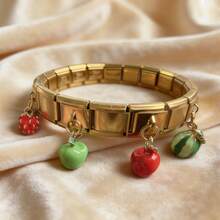 Zirconia Inlaid Oil-Drip Fruit Pendant Personalized Bracelet, Square Module Stainless Steel Bracelet, Bracelet Accessories, Gold Bracelet - Fruit Pendant Gold Bracelet - View 6
