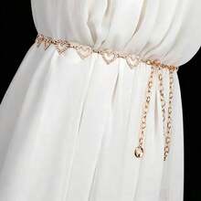 1pc Fashionable Heart-Shaped Rhinestone Waist Chain Metal Braided Belt, Suitable For Women's Summer Versatile Personalized Elegant Dress, Cute - Love 1 - View 6