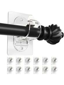 6/4/2pcs No-Drill Curtain Rod Brackets, Self-Adhesive Curtain Rod Brackets, Screw-Free Self-Adhesive Curtain Rod Brackets, Nail-Free Adjustable Curtain Rod Hooks, Suitable For Dorm, Kitchen, Home, Bathroom, Transparent - A - View 1