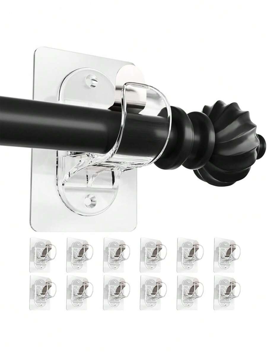 6/4/2pcs No-Drill Curtain Rod Brackets, Self-Adhesive Curtain Rod Brackets, Screw-Free Self-Adhesive Curtain Rod Brackets, Nail-Free Adjustable Curtain Rod Hooks, Suitable For Dorm, Kitchen, Home, Bathroom, Transparent - A - View 1
