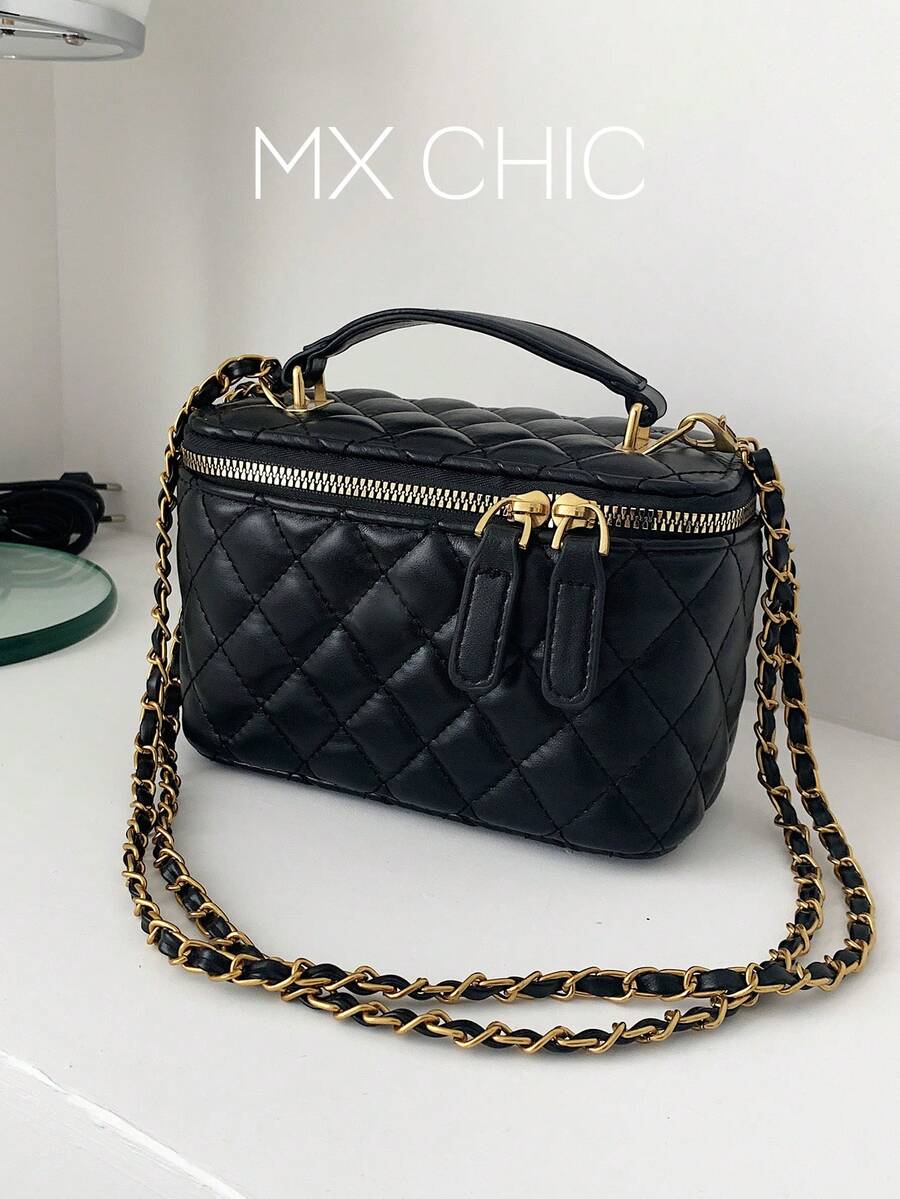 New Hand-Held Box Bag, Minimalist Style Shoulder Crossbody Bag - Black - View 1