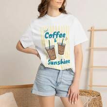 Iced Coffee & Sunshine T-Shirt Iced Coffee T-Shirt Coffee Lover Gift Idea Summer Graphic Tee Summer Vibes T-Shirt Coffee Shirt,Summer Tops,Tops ,Y2k - White - View 2