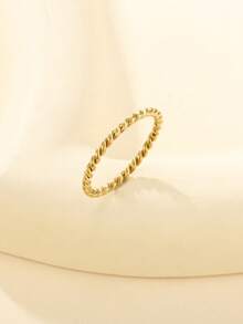 Thin Twisted Rope Plain Ring, 14K Gold Plated 304 Stainless Steel, Waterproof Hypoallergenic Non-Fading, Ins Gentle Style Stackable Thin Ring - Rx1.5 - View 8