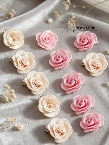 6/12pcs/Set Fabric Rose Flower Hair Clips, Sweet Hair Accessories, Gentle Fabric Rose Small Flower Hair Clips, Pink And Beige Gentle Color Palette Versatile And Practical - Suitable For Girls And Women, Applicable For Daily Outings, Vacations, Shopping, Dates, Graduation Season, Random Colors - Multicolor - View 7