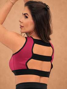 Women's Cropped Sports Fitness Top In Dry Fit Without Pads - Redwood - View 2