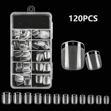 120pcs Short Almond Shaped Acrylic Nail Tips, Pre-Formed Semi-Matte Full Coverage Square Transparent Gel Press-On Fake Nails For Nail Extension, Home DIY Manicure - 彩色 - 查看 11