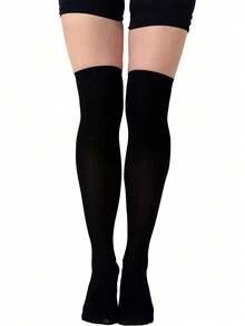 1 Pair Women's Black Over-The-Knee Thigh High Stockings, Slimming Super Elastic 80D Velvet Breathable Anti-Snag Thigh High Socks - Black - View 7